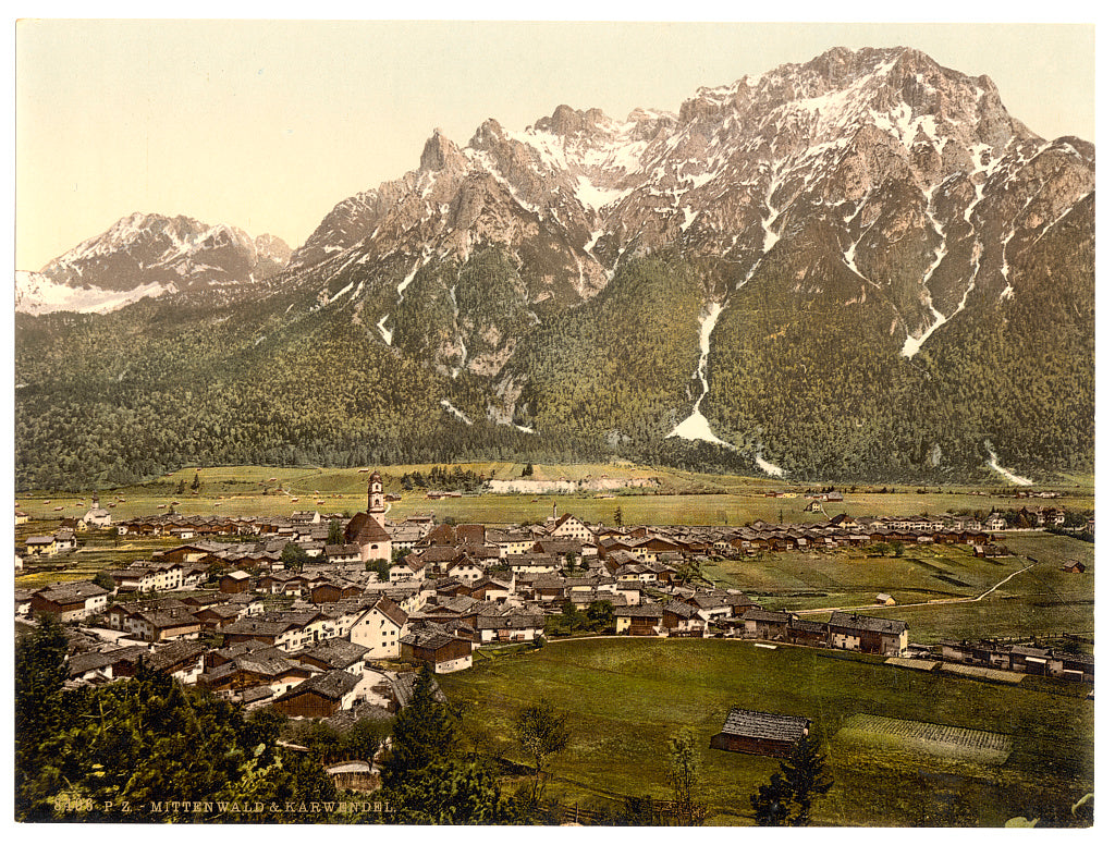 A picture of Mittenwald and Carwendel (i.e. Karwendel), Upper Bavaria, Germany