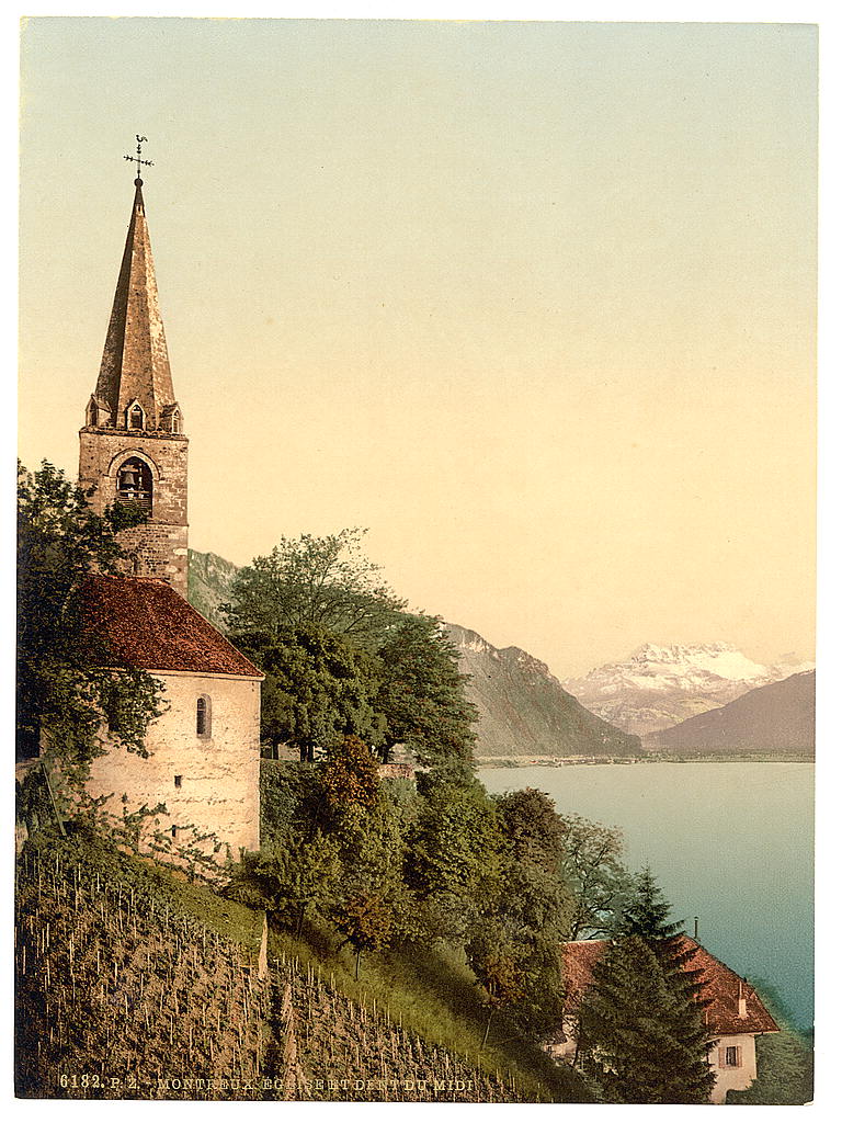 A picture of Montreux, the church and Dent du Midi, Geneva Lake, Switzerland