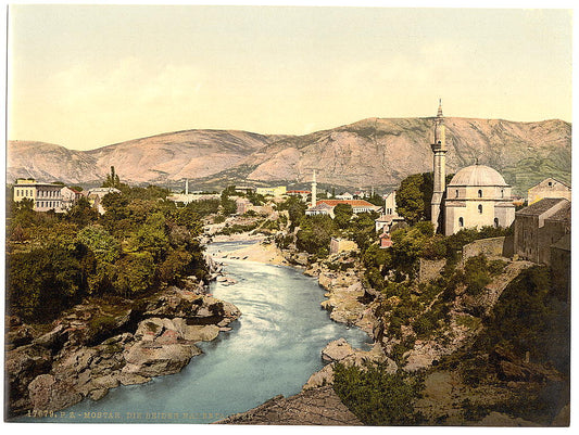 A picture of Mostar, the Narenta, Herzegowina, Austro-Hungary