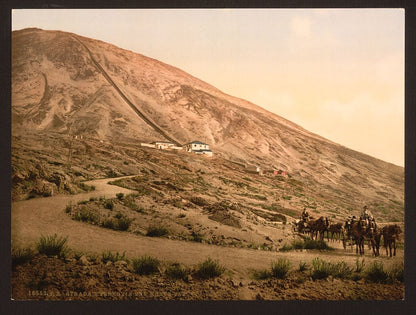 A picture of Mount Vesuvius, road and railroad, Naples, Italy