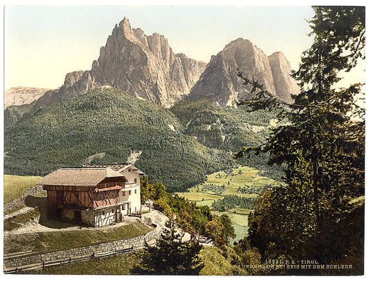 A picture of Mt. Surlon, peasant house near, Tyrol, Austro-Hungary