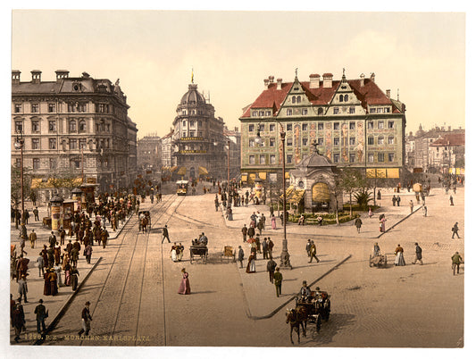 A picture of Munich from the Carlsthor (i.e. Karlstor) towards Central R. R. Station, Bavaria, Germany