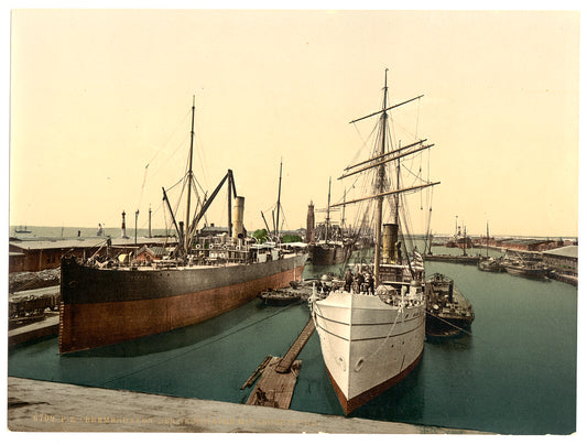 A picture of New Harbor and the Lighthouse, Bremerhafen, Hanover (i.e., Hannover), Germany