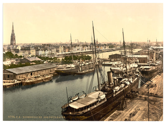 A picture of New Harbor from the Lighthouse, Bremerhafen, Hanover (i.e. Hannover), Germany