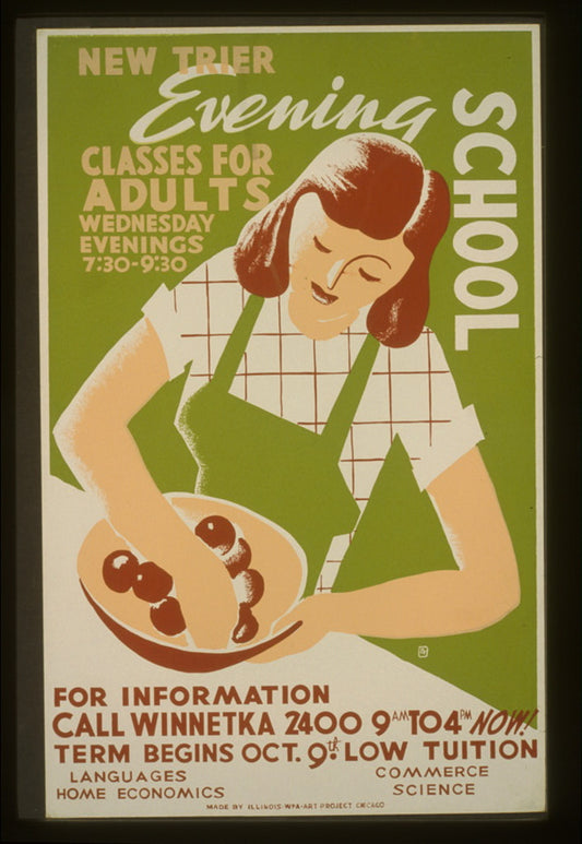 A picture of New Trier evening school Classes for adults, Wednesday evenings 7:30 - 9:30.