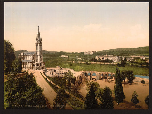 A picture of Notre Dame from Mount Calvary, Lourdes, Pyrenees, France