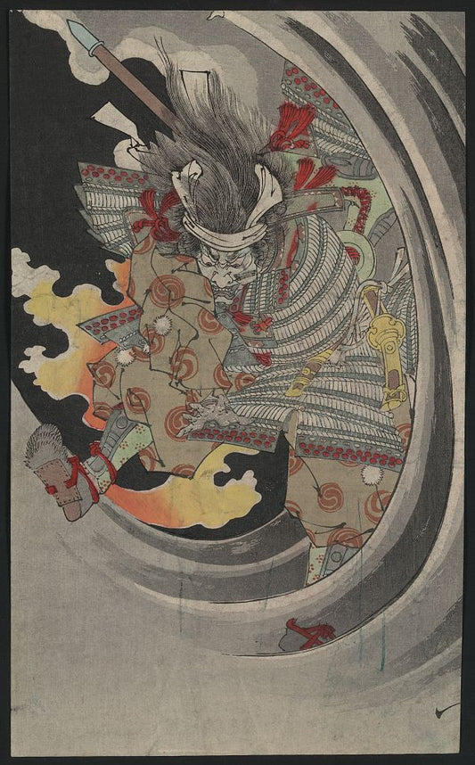 A picture of Nunobiki no Taki Akugenta Yoshihira no Naniwa Jirō o Utsu
