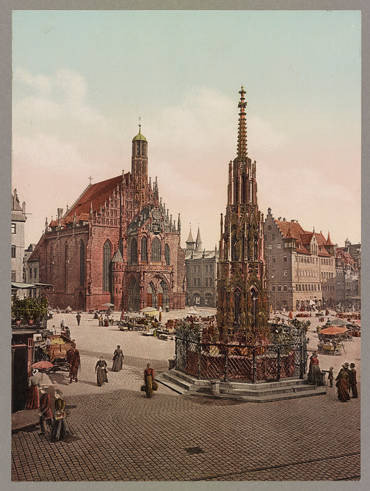 A picture of Nürnberg. Schöner Brunnen mit Frauenkirche