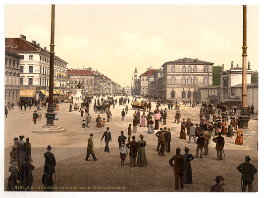 A picture of Odeonplatz (i.e. Odensplatz)and Ludwigstrasse, Munich, Bavaria, Germany