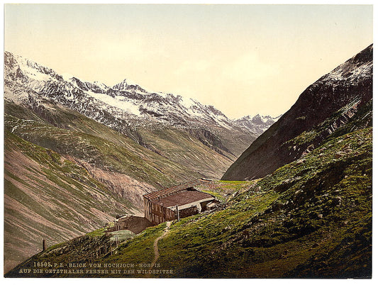 A picture of Oetz Valley, view from Hochjoch Hotel with the Wildspitze, Tyrol, Austro-Hungary