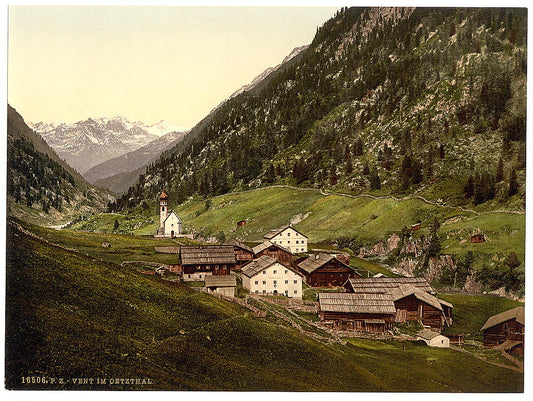 A picture of Oetz Valley, view in the valley, Tyrol, Austro-Hungary