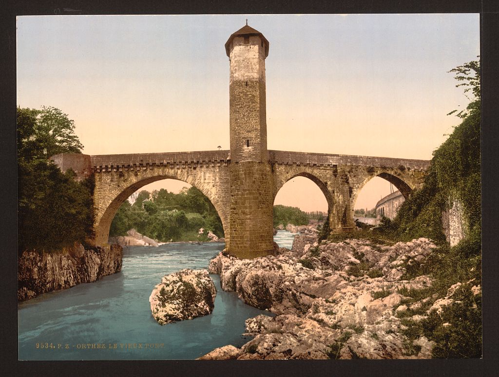 A picture of Old bridge, Orthes (i.e., Orthez), Pyrenees, France