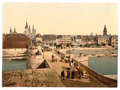 A picture of Old Main Bridge over Main River and town, Wurzburg, Bavaria, Germany