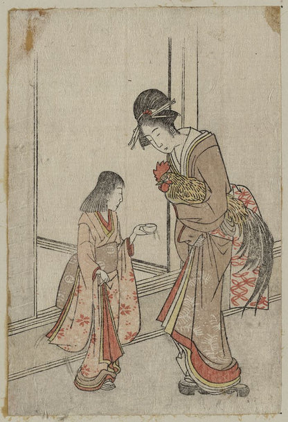 A picture of Onagadori o motsu onna to kamuro
