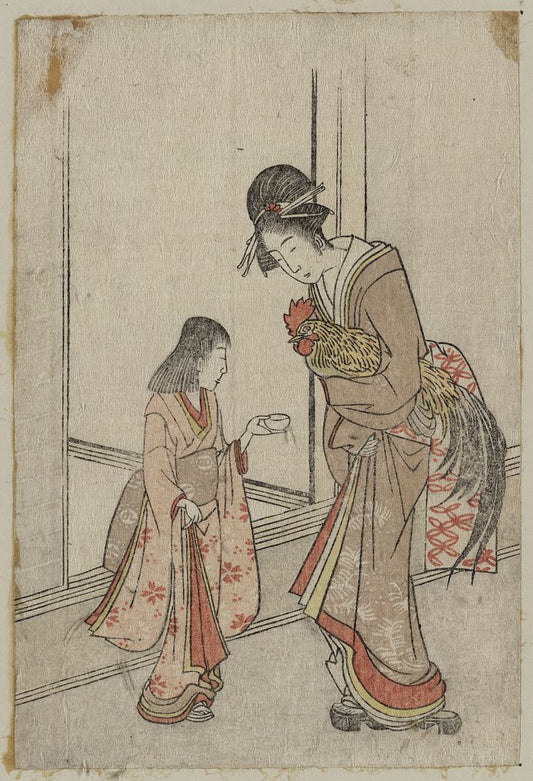 A picture of Onagadori o motsu onna to kamuro
