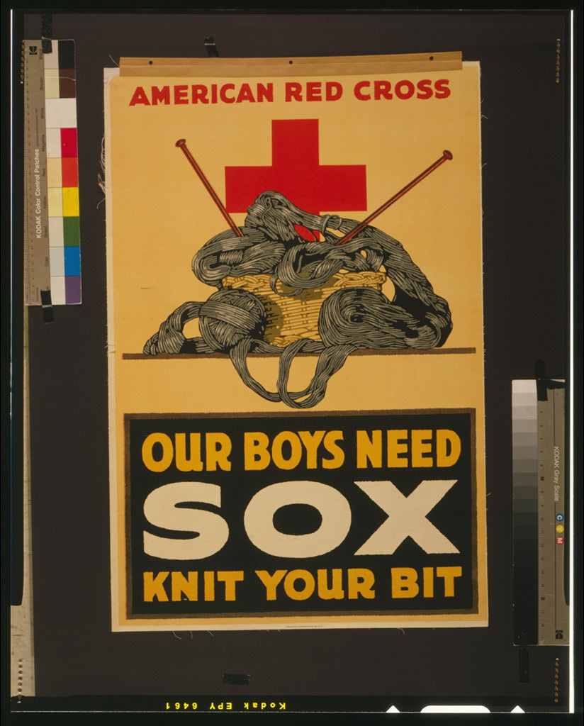A picture of Our boys need sox - knit your bit American Red Cross.