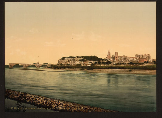 A picture of Palace-chapel and bridge over the Rhone, built 1177 and 1488, Avignon, Provence, France