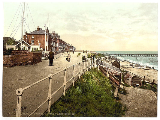 A picture of Parade (i.e., promenade) and Coast Guard Station, Southwold, England