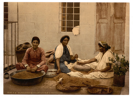 A picture of Peasants grinding corn at Jerusalem, Holy Land