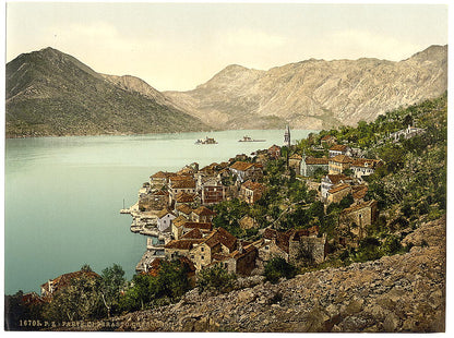 A picture of Perasto, general view, showing island, Dalmatia, Austro-Hungary