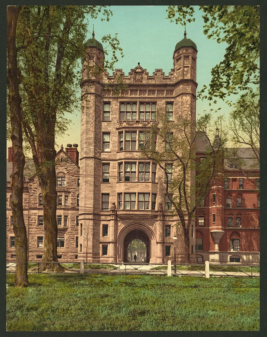 A picture of Phelps Hall and gateway, Yale College