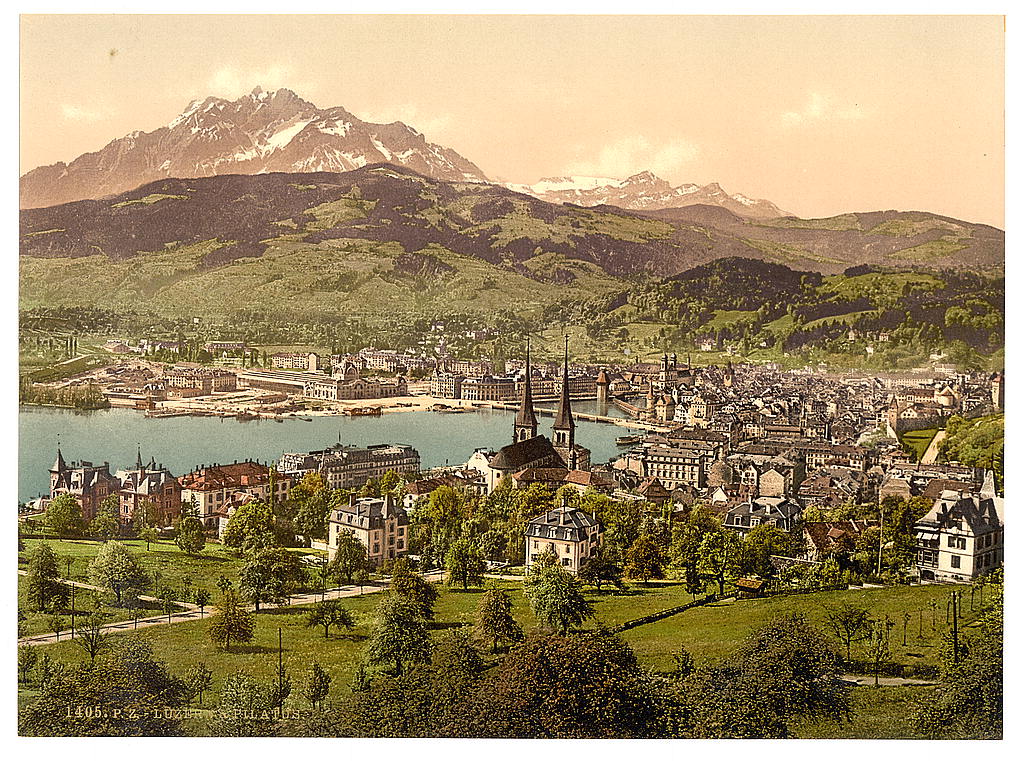 A picture of Pilatus and Lucerne, seen from Drei Linden, Lucerne, Switzerland