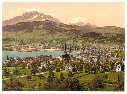 A picture of Pilatus and Lucerne, seen from Drei Linden, Lucerne, Switzerland