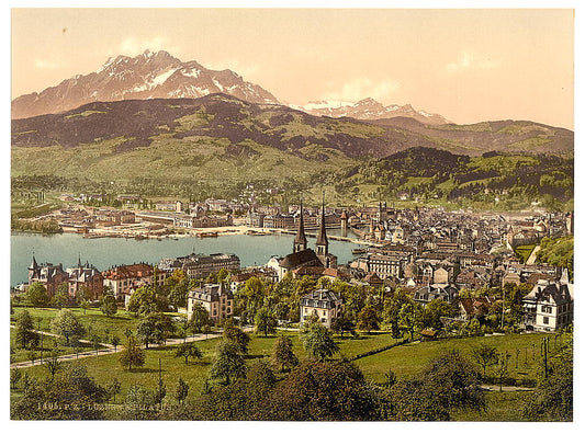 A picture of Pilatus and Lucerne, seen from Drei Linden, Lucerne, Switzerland
