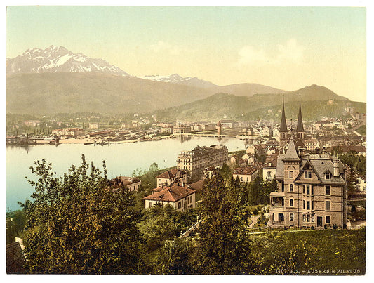 A picture of Pilatus and Lucerne, seen from Neuschweizerhaus, Lucerne, Switzerland
