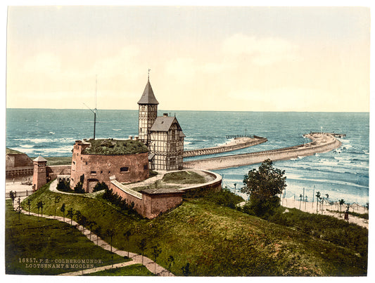 A picture of Pilot Office and mole, Colberg, Pomerania, Germany (i.e.,Kołobrzeg, Poland)