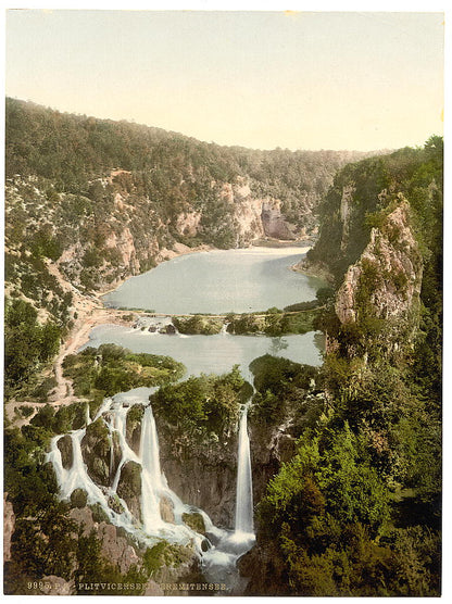 A picture of Pletvicerseen (i.e., Plitvice Lake), Ermitensee, Croatia, Austro-Hungary
