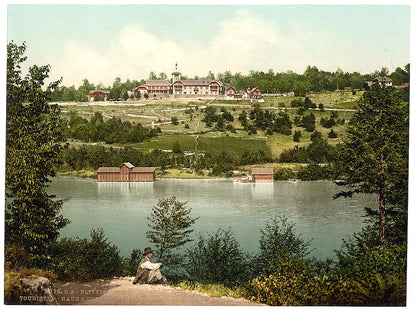 A picture of Pletvicerseen (i.e., Plitvice Lakes), tourist's rest and hotel at Kozjaksee, Croatia, Austro-Hungary