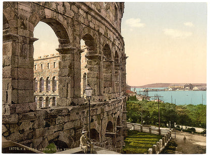 A picture of Pola, the arena, with view of the sea, Istria, Austro-Hungary