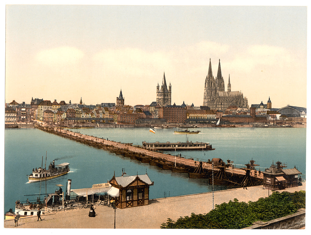 A picture of Pontoon bridge from Deutz, Cologne, the Rhine, Germany