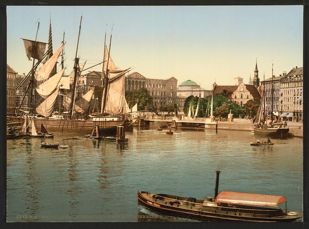 A picture of Port with ruins of the Christianborg Palace, Copenhagen, Denmark