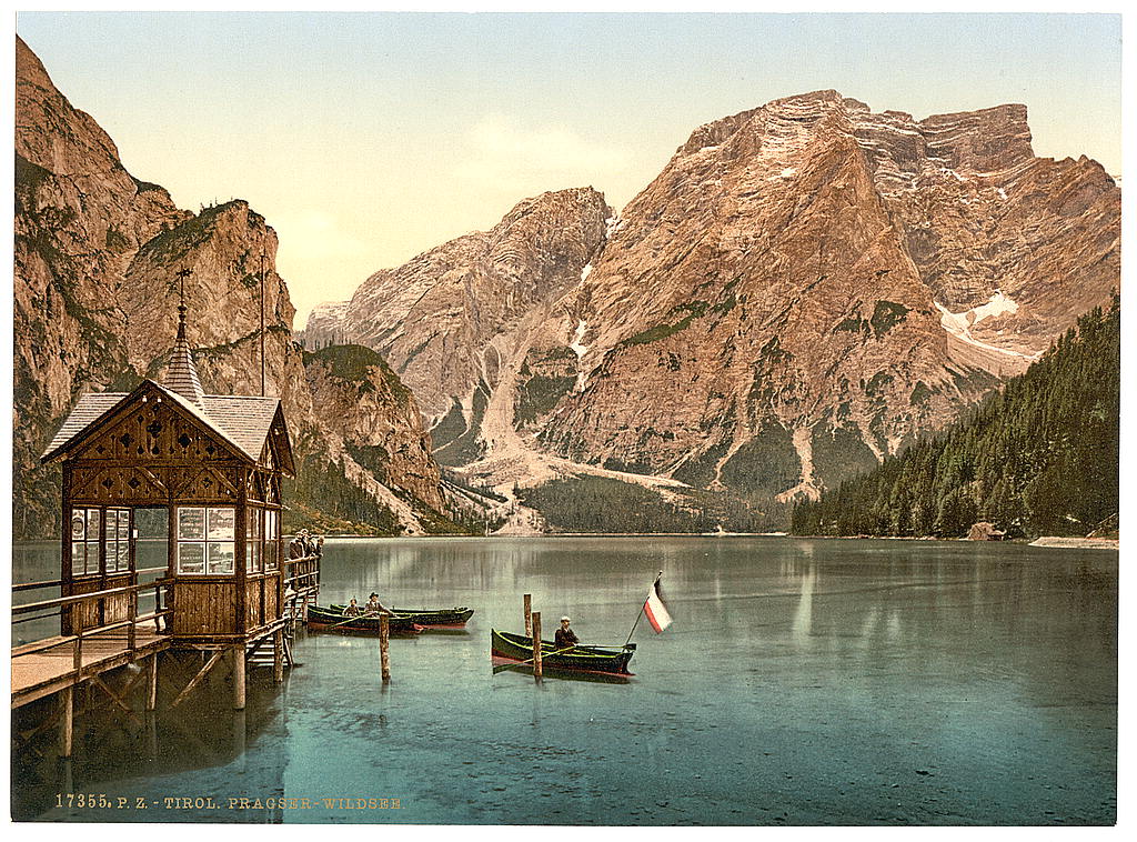 A picture of Pragse, Wilsee (i.e., Wildsee), toward Sulden, Tyrol, Austro-Hungary