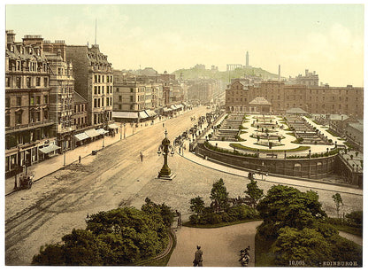 A picture of Princess Street (i.e. Princes Street) and Calton Hill, Edinburgh, Scotland