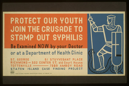 A picture of Protect our youth Join the crusade to stamp out syphilis : Be examined now by your doctor or at a Department of Health clinic.