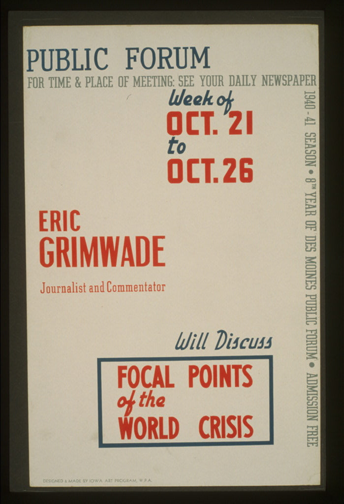 A picture of Public forum - Eric Grimwade, journalist and commentator, will discuss focal points of the world crisis