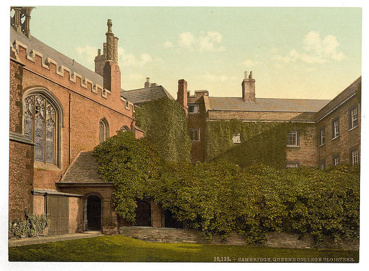 A picture of Queen's College Cloisters with Erasmus Tower, Cambridge, England