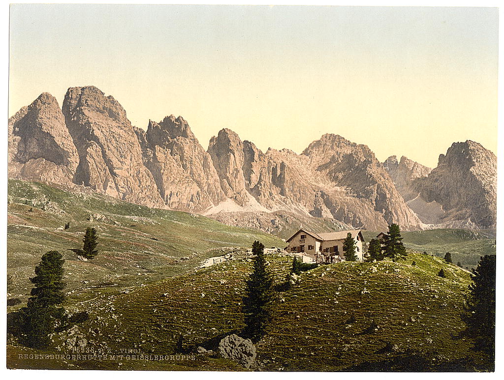 A picture of Regensburgerhutte with Geisslergruppe, Tyrol, Austro-Hungary