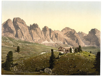 A picture of Regensburgerhutte with Geisslergruppe, Tyrol, Austro-Hungary