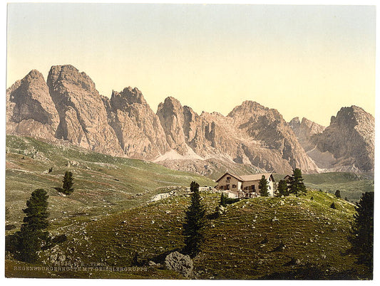 A picture of Regensburgerhutte with Geisslergruppe, Tyrol, Austro-Hungary
