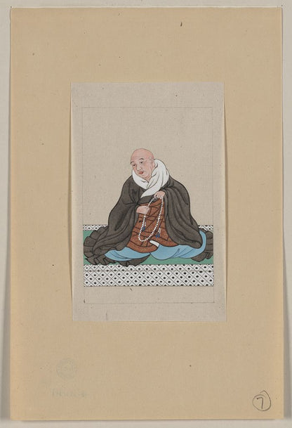 A picture of Religious figure, probably a monk, seated, facing slightly left, holding a loop of prayer beads