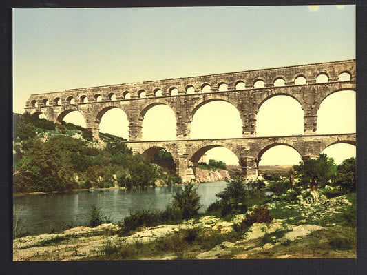 A picture of Roman bridge over the Gard, constructed by Agrippa, Nîmes, France