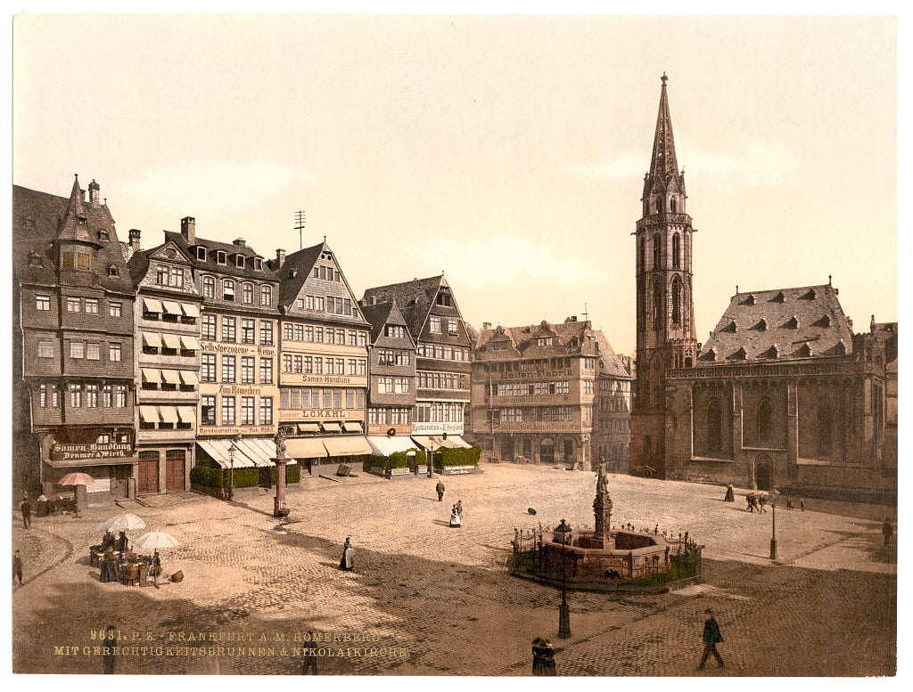 A picture of Romerberg and Nicholas Church, Frankfort on Main (i.e. Frankfurt am Main), Germany