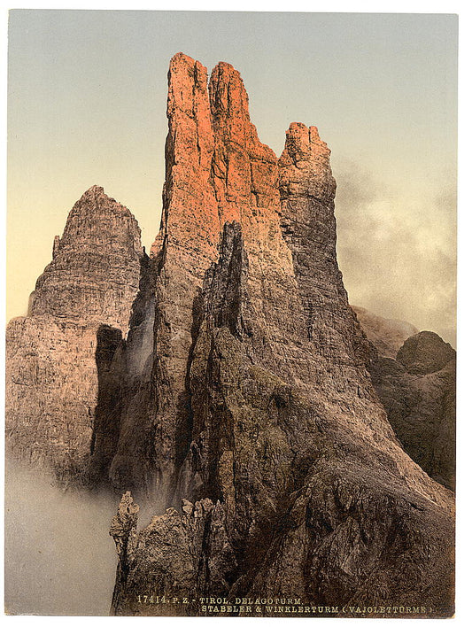 A picture of Rosengarten Group from Pelagoturm, Tyrol, Austro-Hungary