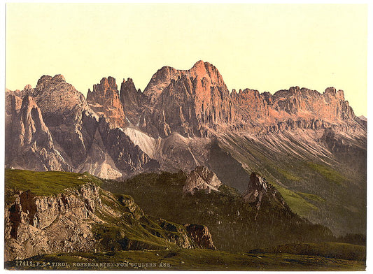 A picture of Rosengarten Group from Schlern, Tyrol, Austro-Hungary