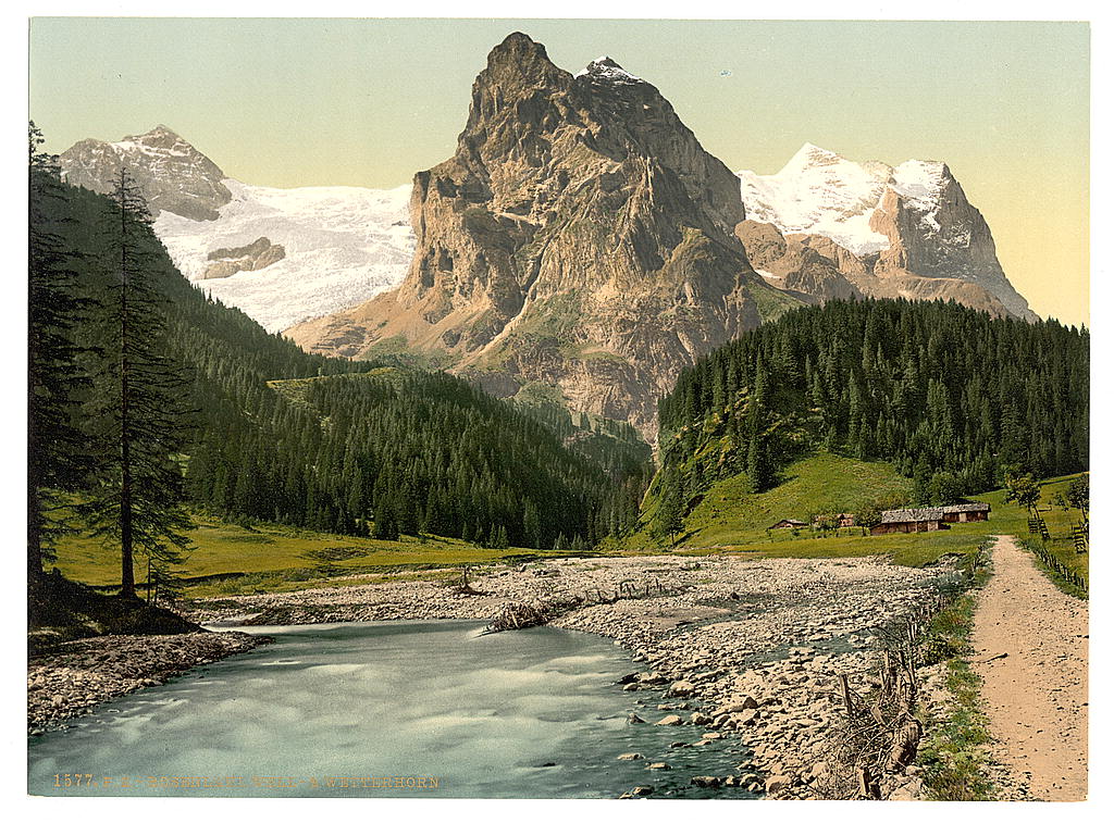 A picture of Rosenlaui, with well and Wetterhorn, Bernese Oberland, Switzerland