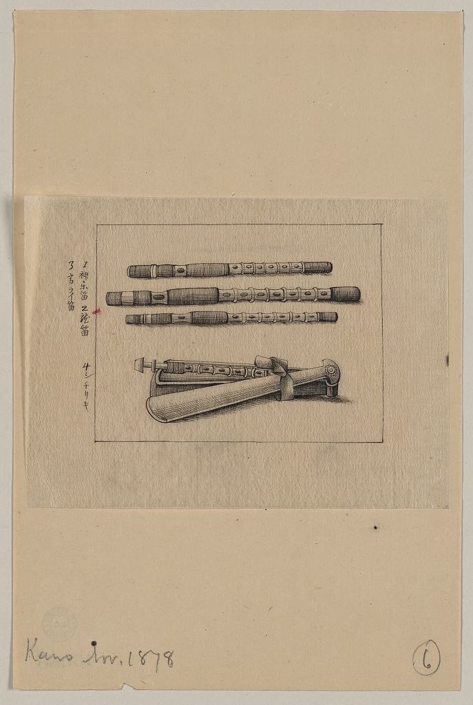 A picture of Ryūteki, Japanese transverse flutes and case